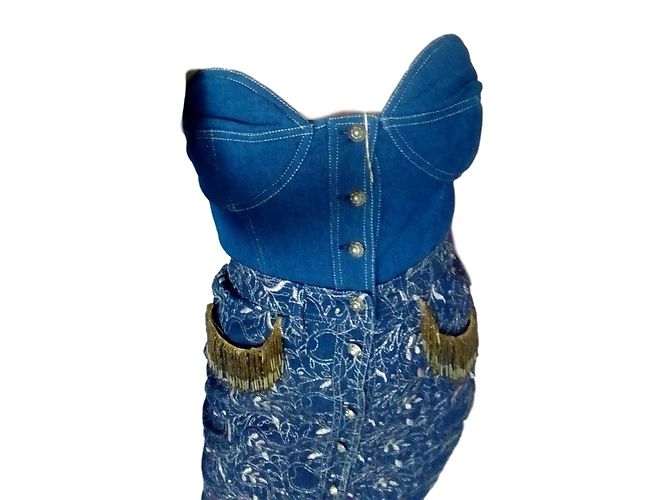 Moschino Besticktes Bustier Kleid Blau Baumwolle
