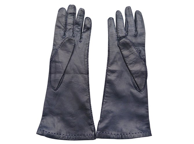 Hermès Handschuhe Marineblau Leder  ref.83818