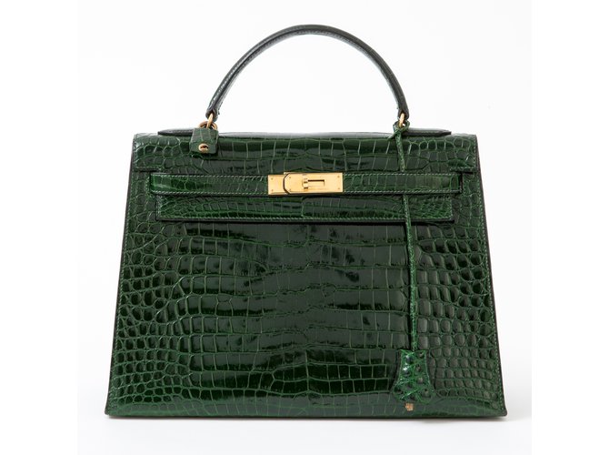 Hermès Sublime & Rare Kelly 32 en Crocodile Porosus Cuirs exotiques Vert  ref.83892