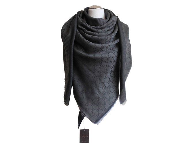 Gucci Scarf Dark grey Silk Wool  ref.83960