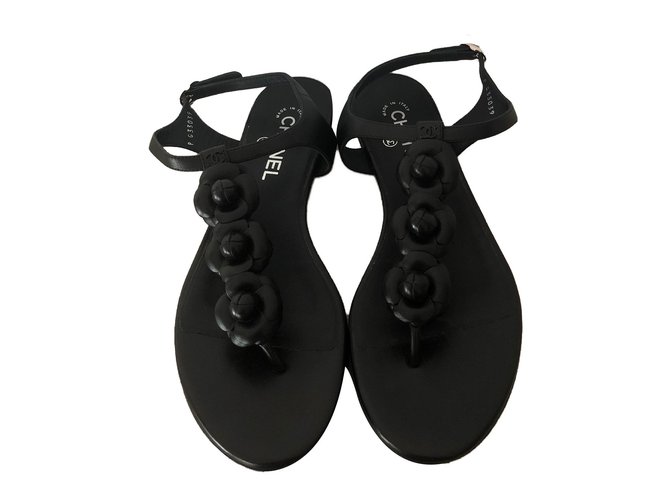 Chanel sandals Black Leather  ref.83985