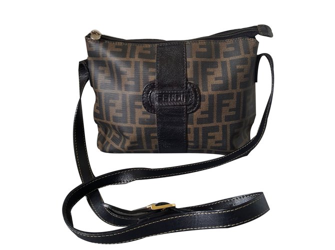 Fendi Handbags Black Khaki Leather Cloth  ref.84041