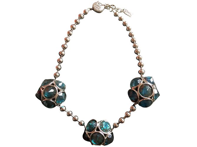 Collana Yves Saint Laurent Argentata con Cabochon Blu Argento