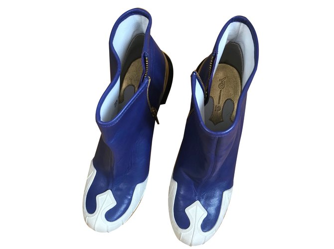 Yohji Yamamoto Botas de tornozelo Preto Branco Azul Couro  ref.84169