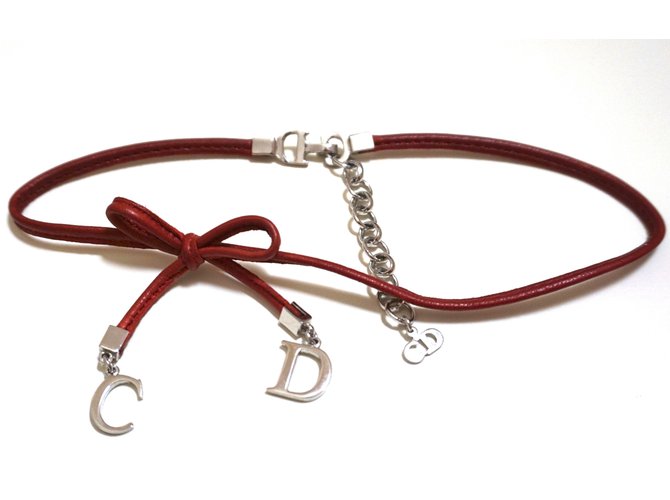 Dior Necklaces Silvery Dark red Leather  ref.84201