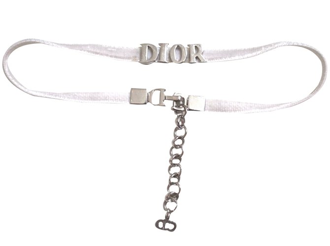 Dior Colliers Toile Argenté Blanc  ref.84204