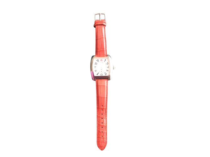 Autre Marque Michele Urban watch Silvery Red Leather  ref.84254