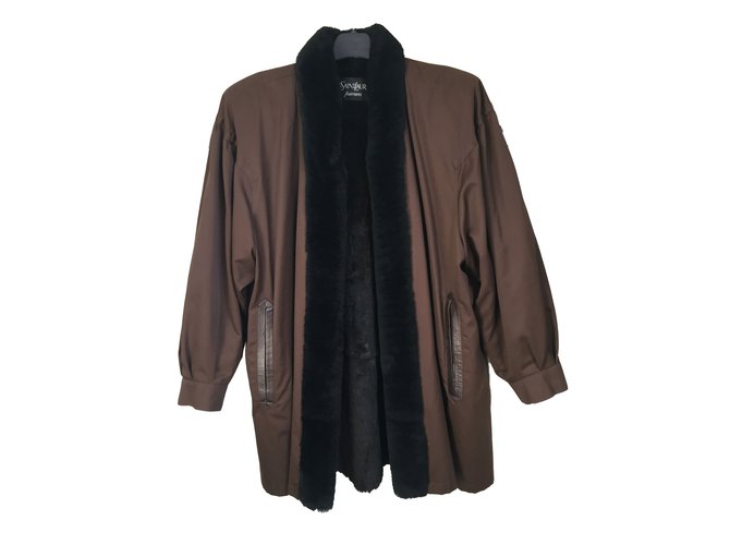 Yves Saint Laurent Coat Brown Cotton  ref.84274