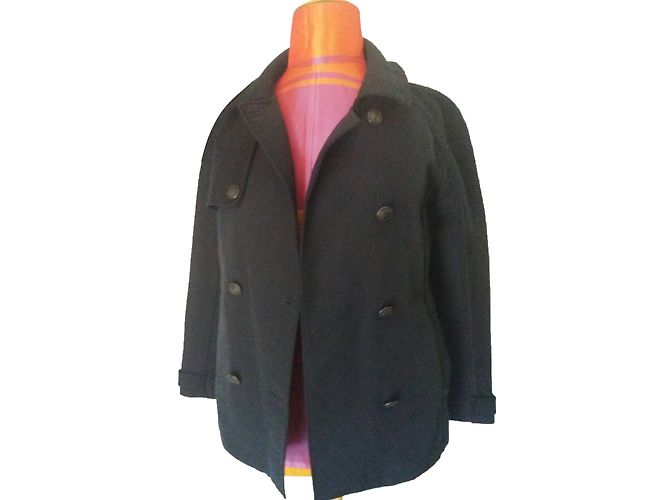 Ikks Black Bi-material Coat Size 38