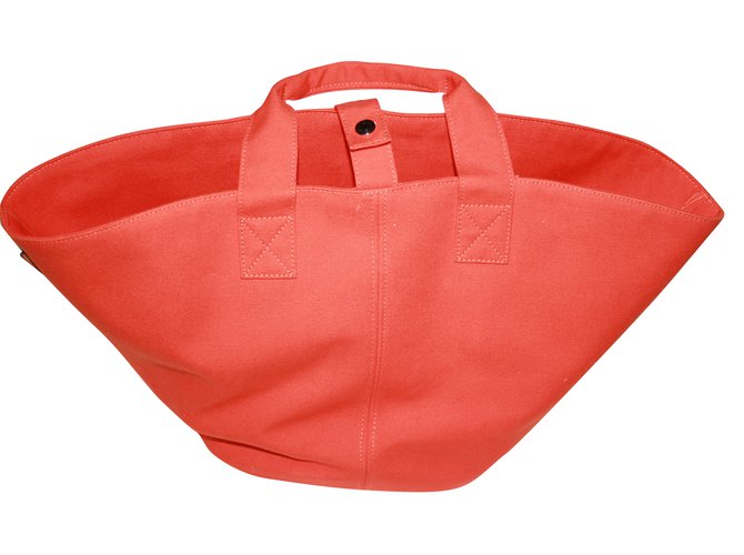 Hermès Tote bag MM colori arancio fuoco Arancione Cotone  ref.84387