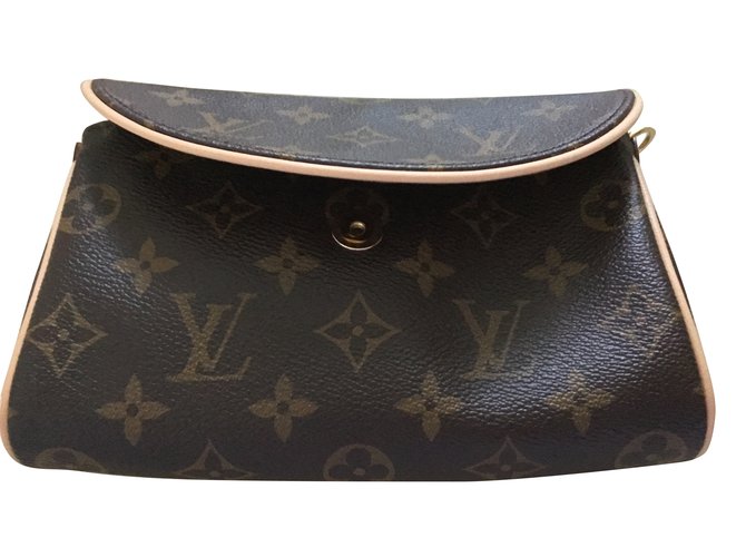 Louis Vuitton Clutch Brown Beige Leather Cotton  ref.84405