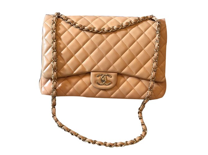 Chanel Bolsa Bege Couro  ref.84444