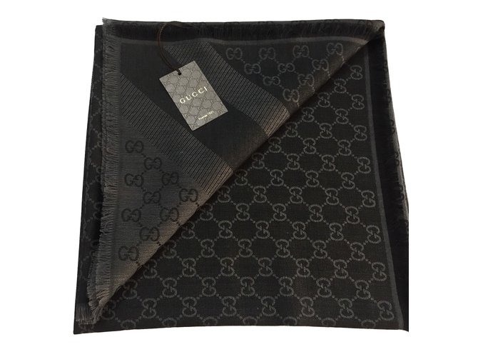Gucci monogram stole Dark grey Wool  ref.84465