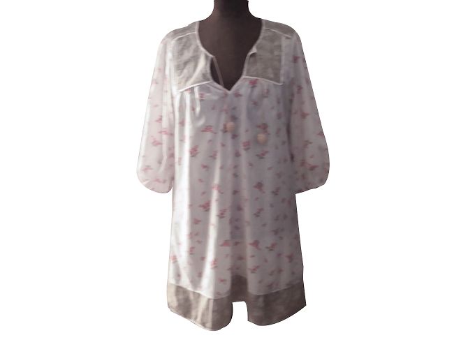 Túnica larga Berenice de algodón manga 3/4 Rosa Blanco Gris
