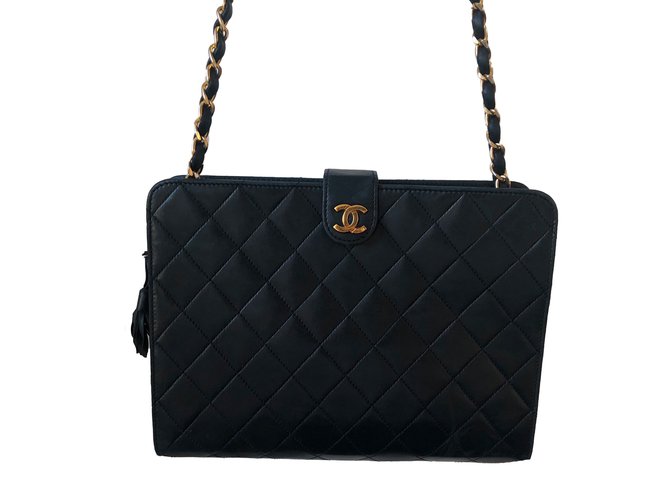 Chanel TIMELESS(formerly Mademoiselle) Navy blue Leather  ref.84546