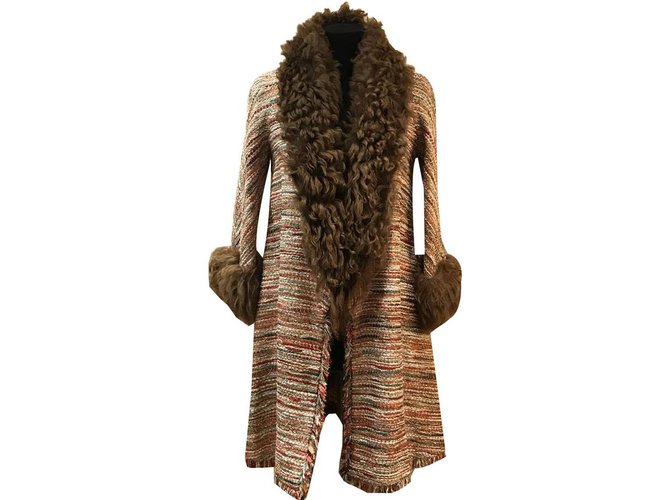 Chanel abrigo de tweed de fantasia Castaño Algodón Poliéster Viscosa Lino Nylon Acrílico  ref.84615