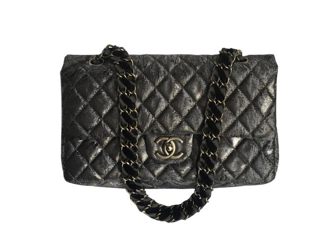 Timeless Chanel 2.55 Silber Samt Metall Tuch  ref.84685