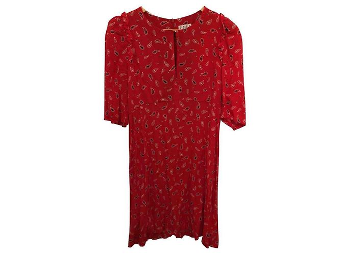 Vestido Claudie Pierlot Rojo con Estampado de Algodón Roja