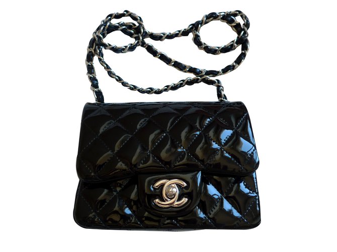 Classique Chanel Sac à main Cuir vernis Noir  ref.84801