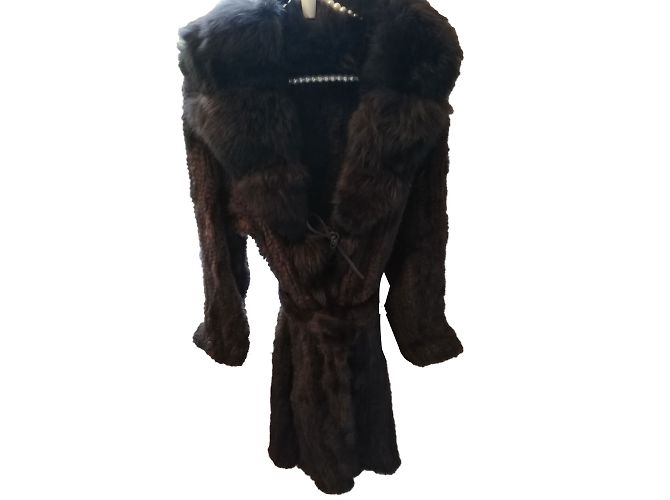 Autre Marque Braided Long Coat with Fox Collar Brown