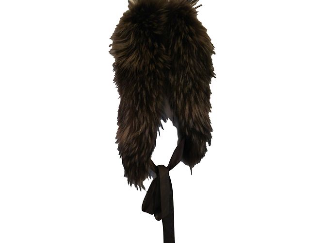Autre Marque Fox Fur Collar Coat Khaki 