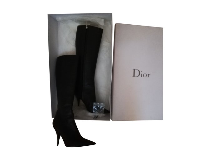 Christian Dior Bottes Cuir Noir  ref.84922