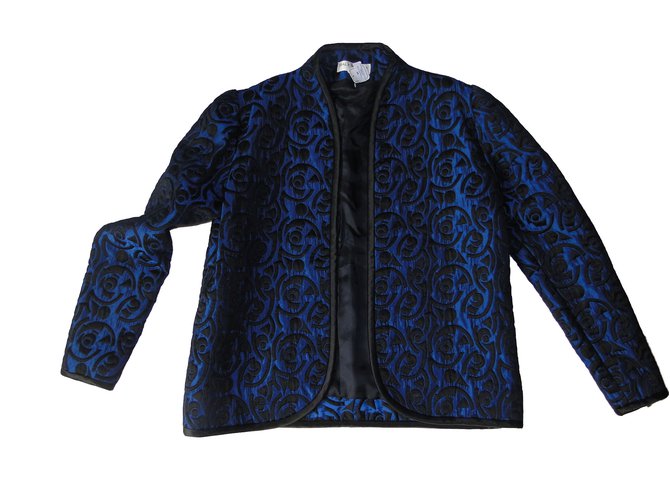 Balenciaga Blazerjacke gekleidet + Top Coordonné Schwarz Blau Samt Wolle Acetat  ref.84936