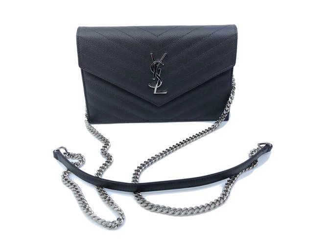 Yves Saint Laurent Clutch Bag Dark grey Leather  ref.84965