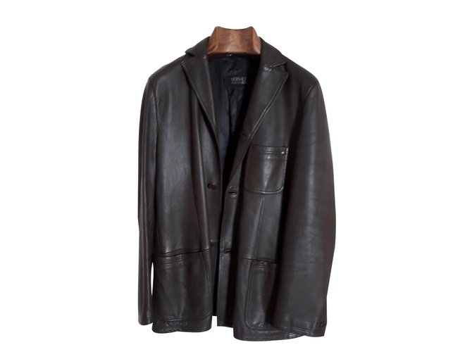 Versace Jacket Dark brown Leather  ref.85075