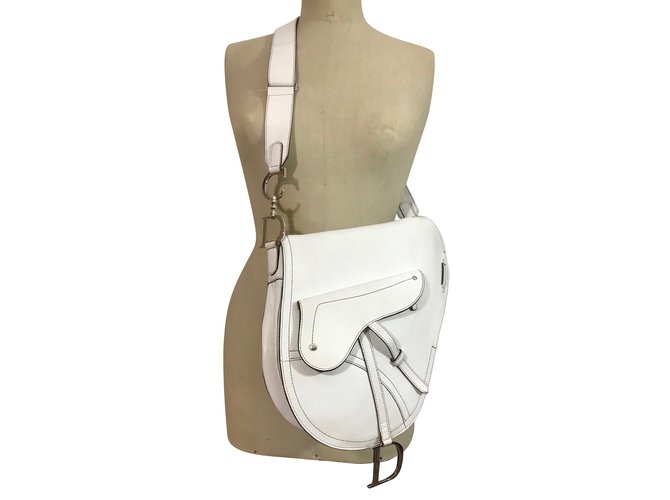 Christian Dior Sac saddle Cuir Blanc  ref.85283