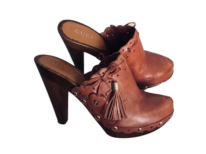 Guess clogs Brown Leather Wood  ref.85287