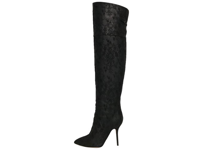 Dolce & Gabbana Botas altas de muslo Negro Cuero  ref.85336