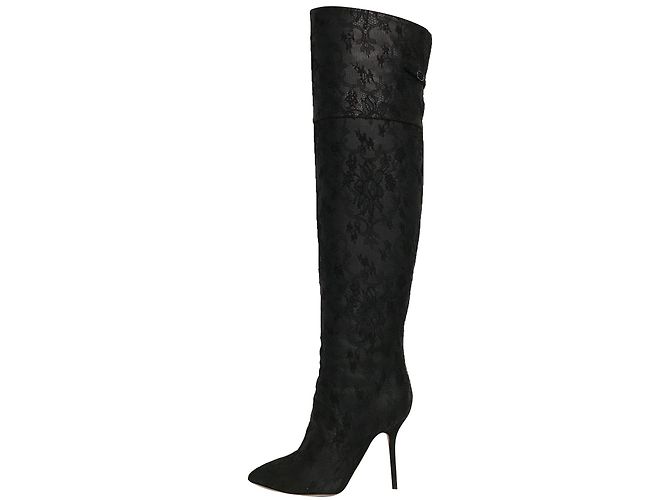 Dolce & Gabbana black leather thigh high boots