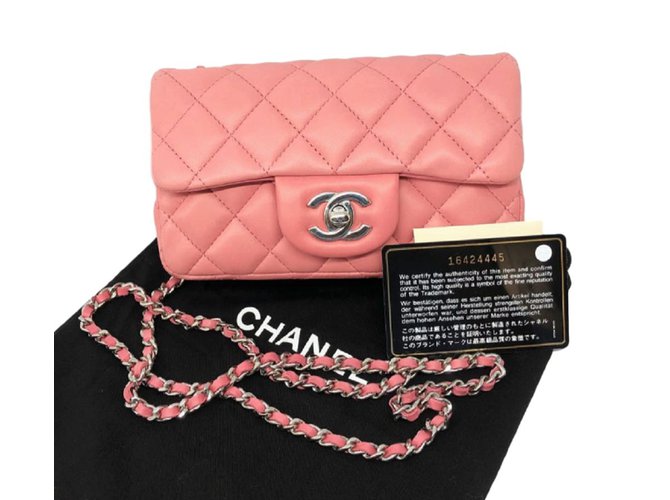 Chanel mini saco de aba intemporal extra Rosa Couro  ref.85337