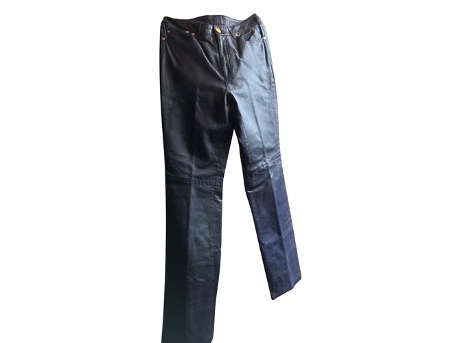 Ralph Lauren Pantalons Cuir Bleu Marine  ref.85343