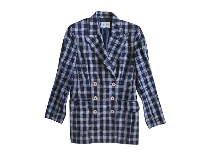 Carven Printed Blazer Jacket Blue Wool Size 38