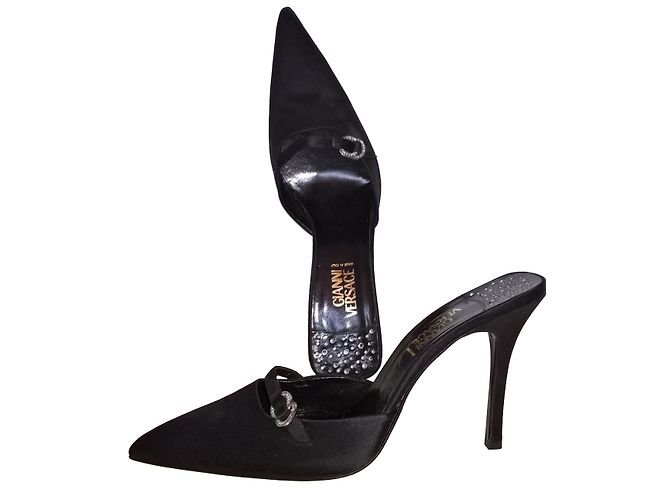 Gianni Versace Mules aus schwarzem Satin