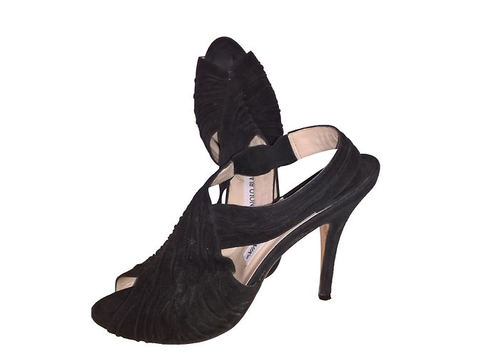Mule con zeppa Manolo Blahnik in pelle di cervo nera Nero