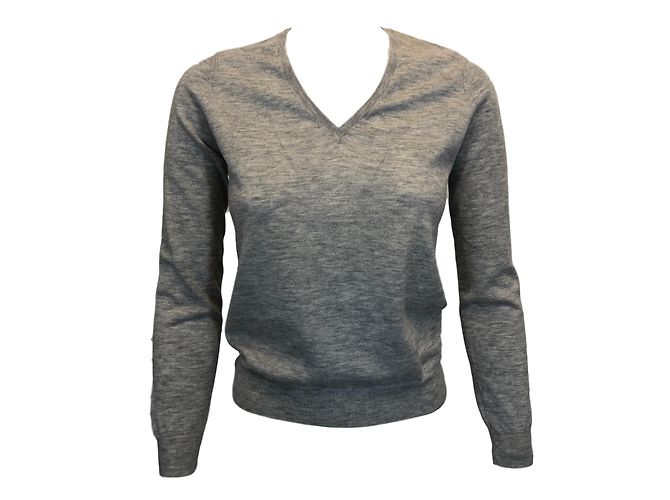 Eric Bompard Kaschmir Pullover V-Ausschnitt Beige Grau 
