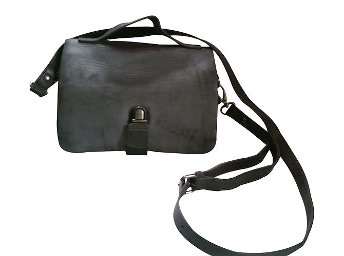 Nat & Nin Bolsa de couro cinza e marrom Cinza antracite Castanho claro