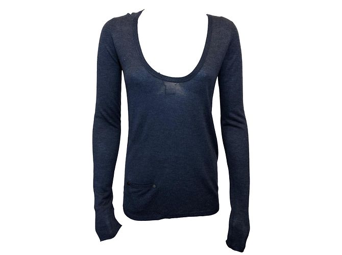 Zadig & Voltaire Blauer V Ausschnitt Pullover aus Kaschmir und Viskose S 