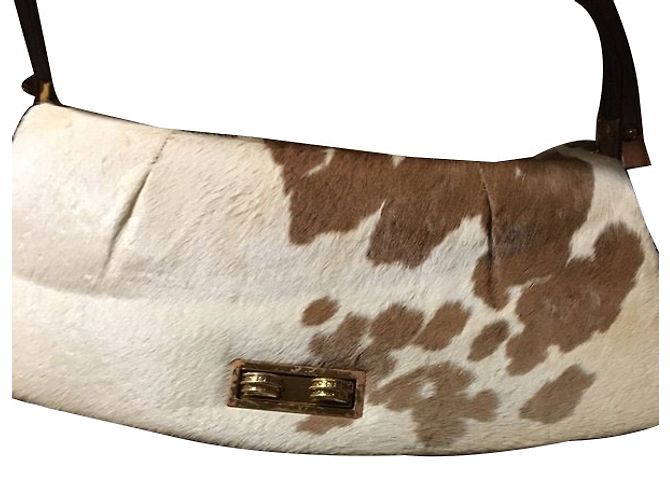 Autre Marque Leather Handbag Brown and White