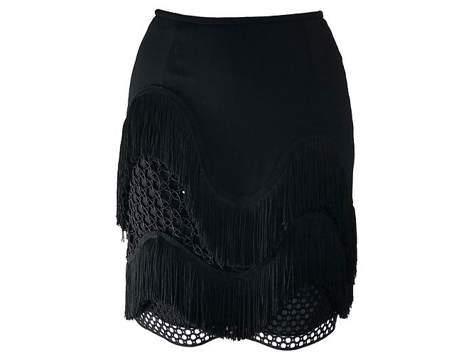 Falda Stella Mc Cartney negra de rayón con encaje macramé Negro