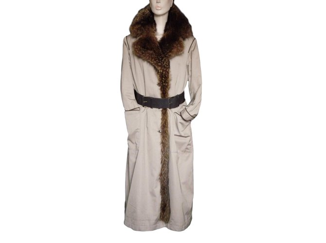 Yves Saint Laurent Coats, Outerwear Beige Fur  ref.85552