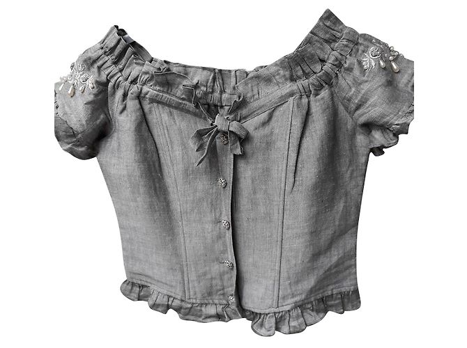 Autre Marque Bustier con perle bianche e ricamo Grigio