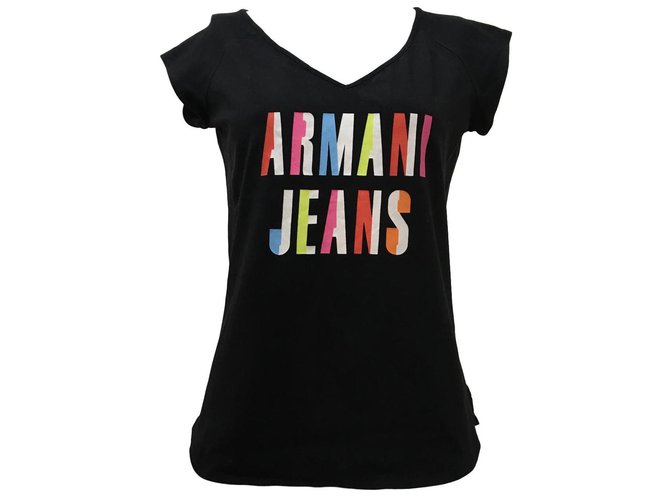 Armani Jeans Hauts Coton Elasthane Noir Multicolore  ref.85589