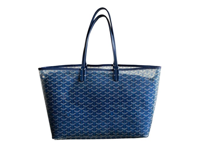 Goyard grand sac cabas en vinyl transparent imprimé bleu Polyester Plastique Simili cuir  ref.85624