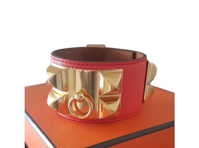 Hermès Armband Collier de chien Rot Leder  ref.85661