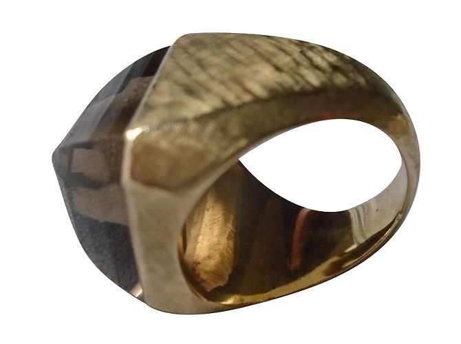 Autre Marque Anello in oro giallo 18k guilloché con quarzo bruciato D'oro