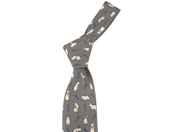 Hermès Krawatten Grau Seide  ref.85721